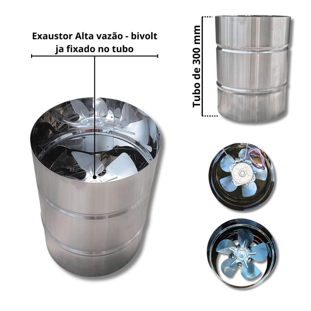 Kit Coifa Box Gomada INOX Gourmet 80x60 + Braseiro 50x40 + Grill