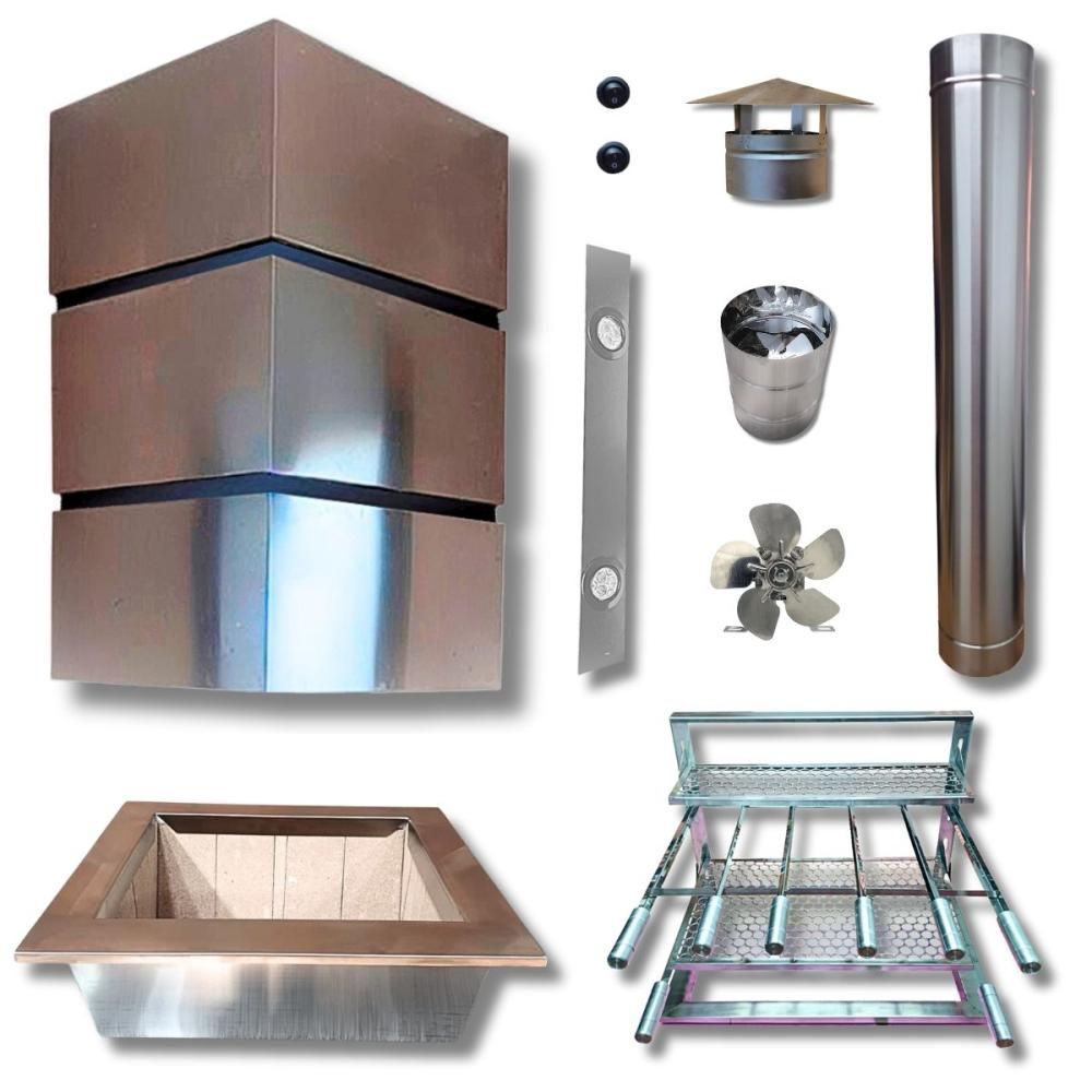 Kit Coifa Box Gomada INOX Gourmet 80x60 + Braseiro 50x40 + Grill
