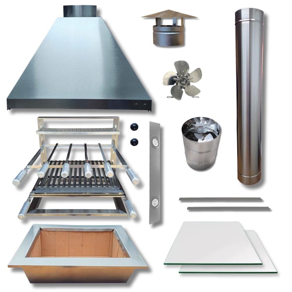 Kit Churrasqueira Gourmet Coifa 80x60 Inox Grelha Argentina braseiro 50x40
