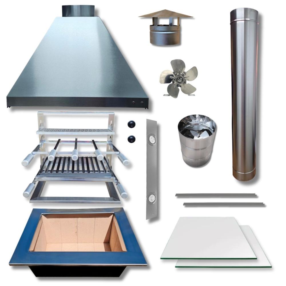 Kit Churrasqueira Braseiro 45x30 com Grelha Argentina Coifa Inox 70x50