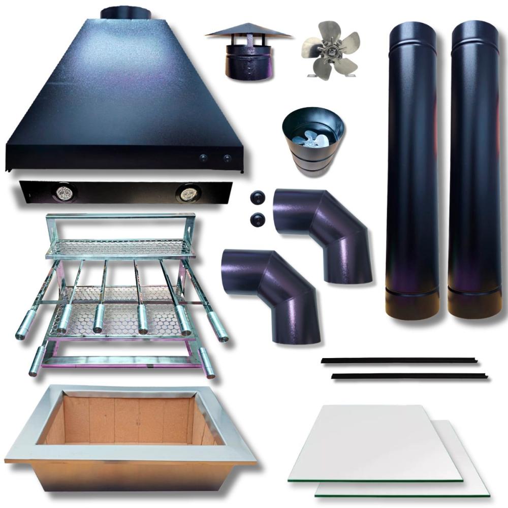 Kit Churrasqueira Coifa 80x60 Gourmet Grill Curvas Braseiro 50x40