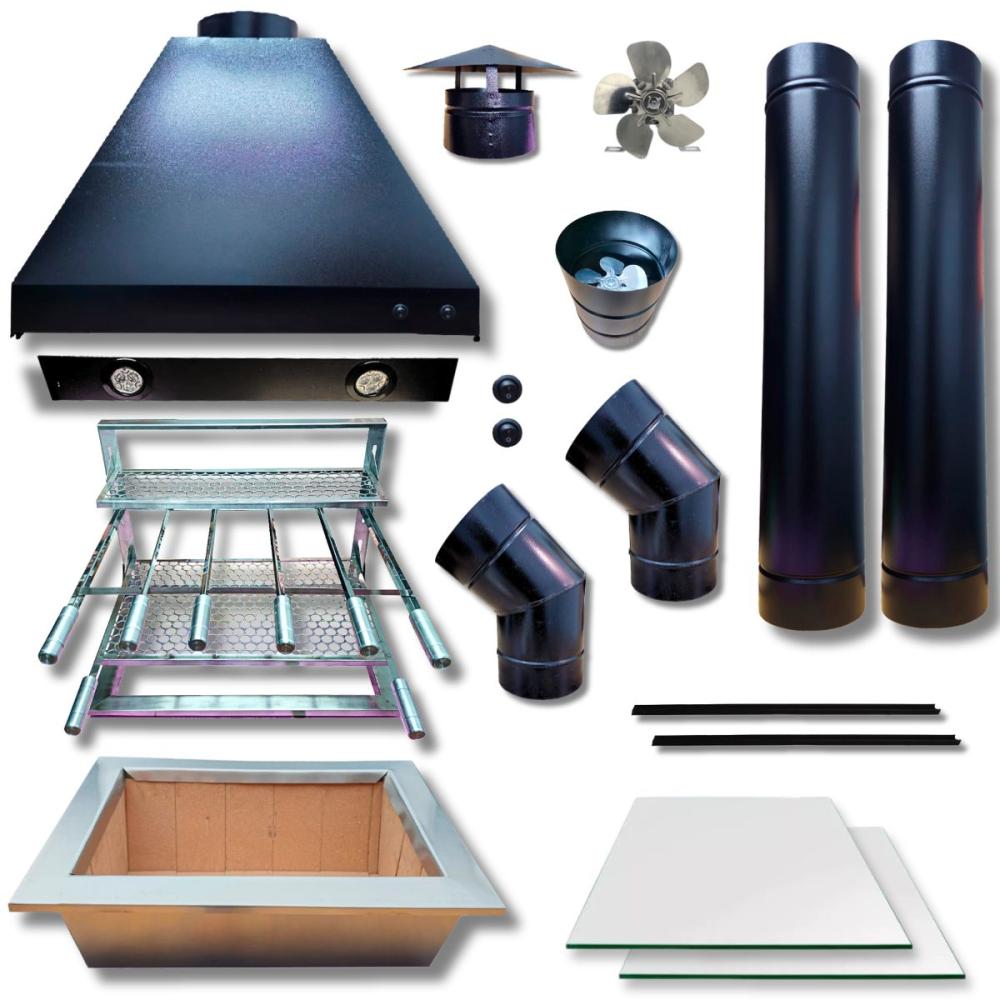 Kit Churrasqueira Coifa 80x60 Gourmet Grill Curvas Braseiro 50x40