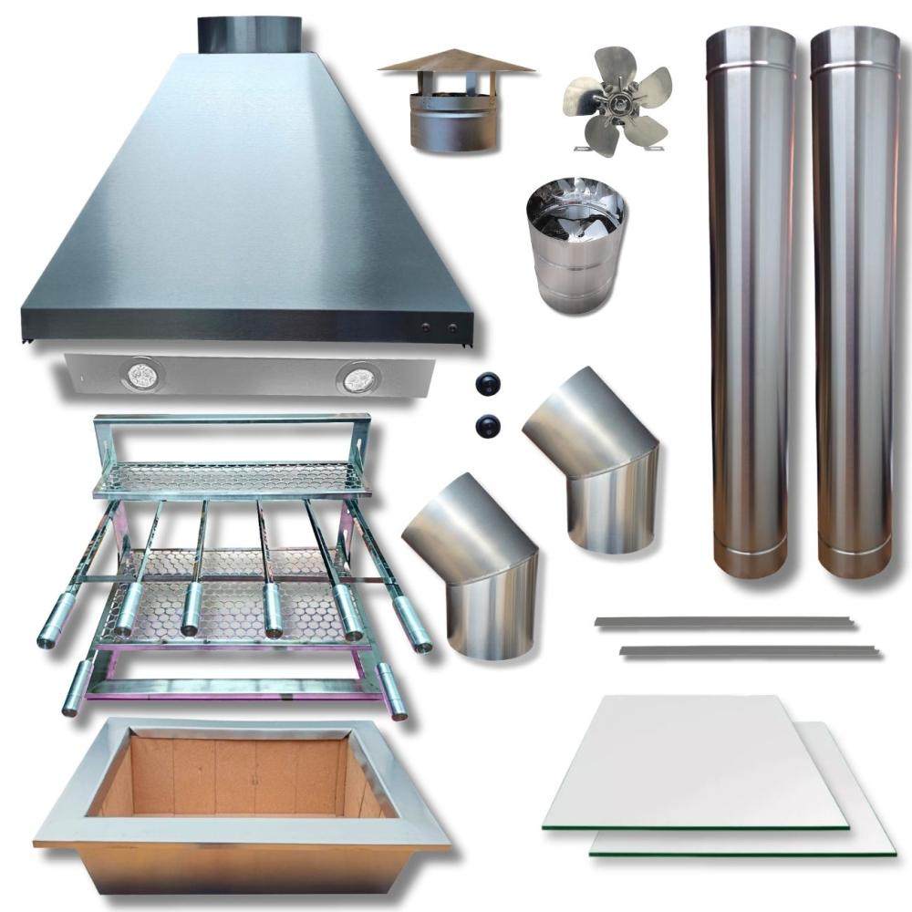Kit Churrasqueira Coifa 80x60 Gourmet Grill Curvas Braseiro 50x40