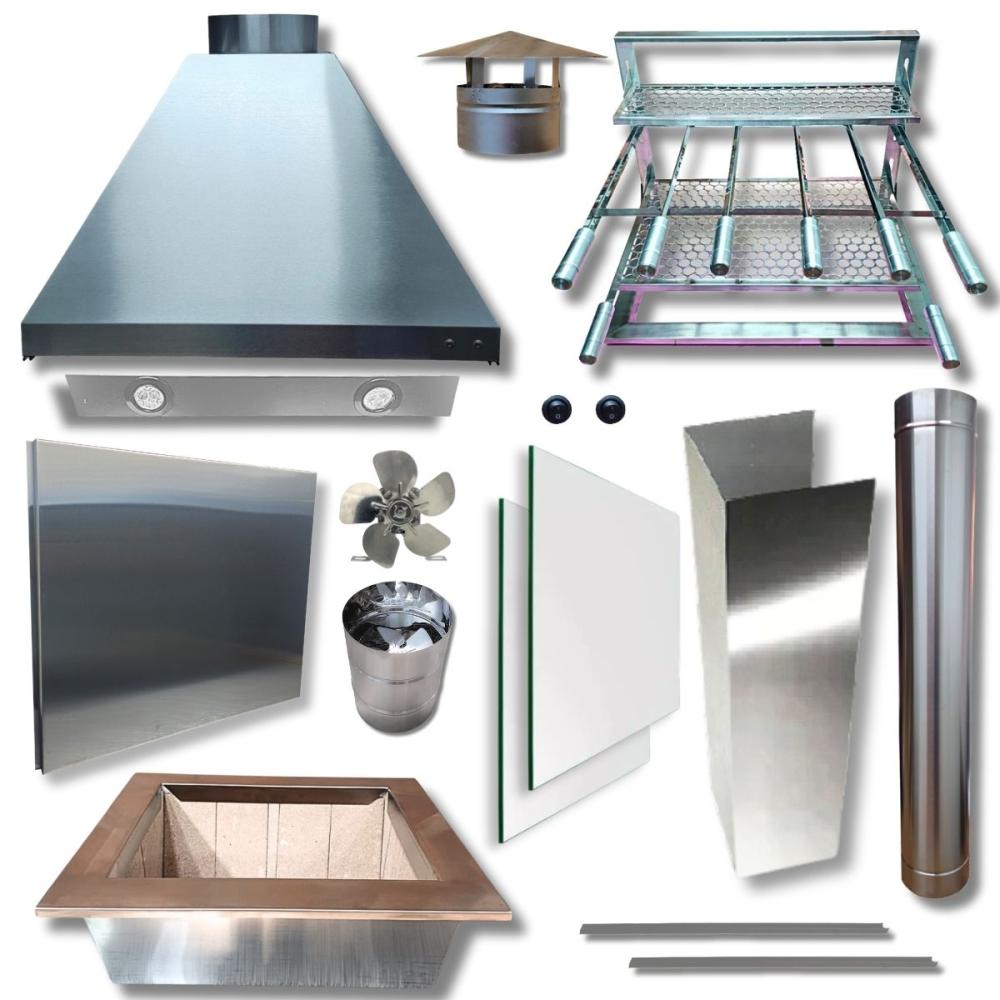 Kit Churrasqueira Inox Coifa 80x60 Braseiro 50x40 Capa + Painel