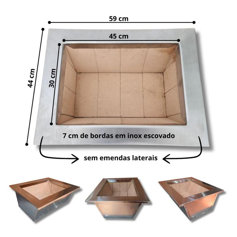 Braseiro Refratário cônico 45cmx30cm de Embutir para Churrasqueira Gourmet