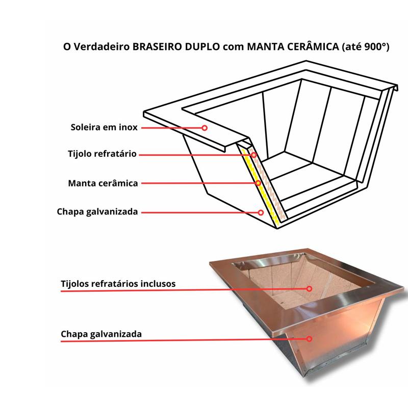 Braseiro Refratário cônico 45cmx30cm de Embutir para Churrasqueira Gourmet