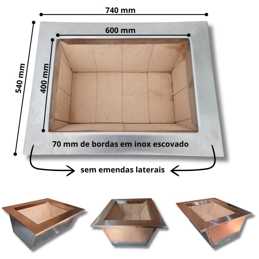 Braseiro Refratário cônico 60cmx40cm de Embutir para Churrasqueira Gourmet