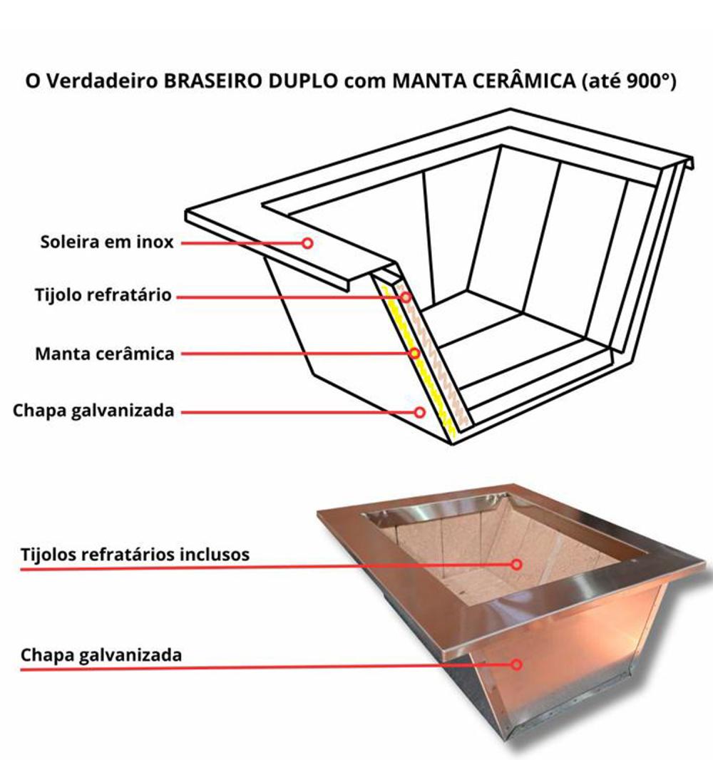 Churrasqueira Inox coifa 60x50 Gourmet Grill Espetos Braseiro 35x30