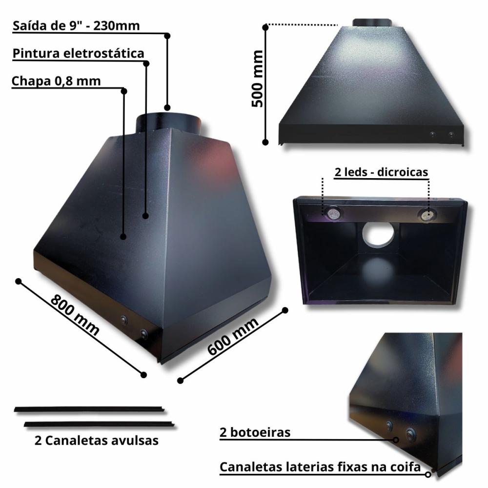 Kit Churrasqueira Gourmet Coifa 80x60 Braseiro 50x40 com argentina