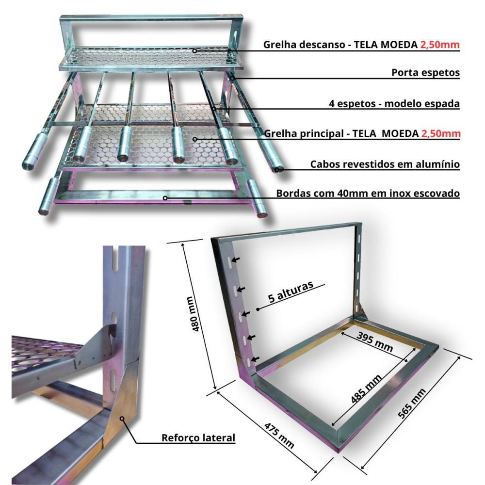 Kit Churrasqueira Gourmet Coifa 80x60 Braseiro 50x40 Capa + Painel