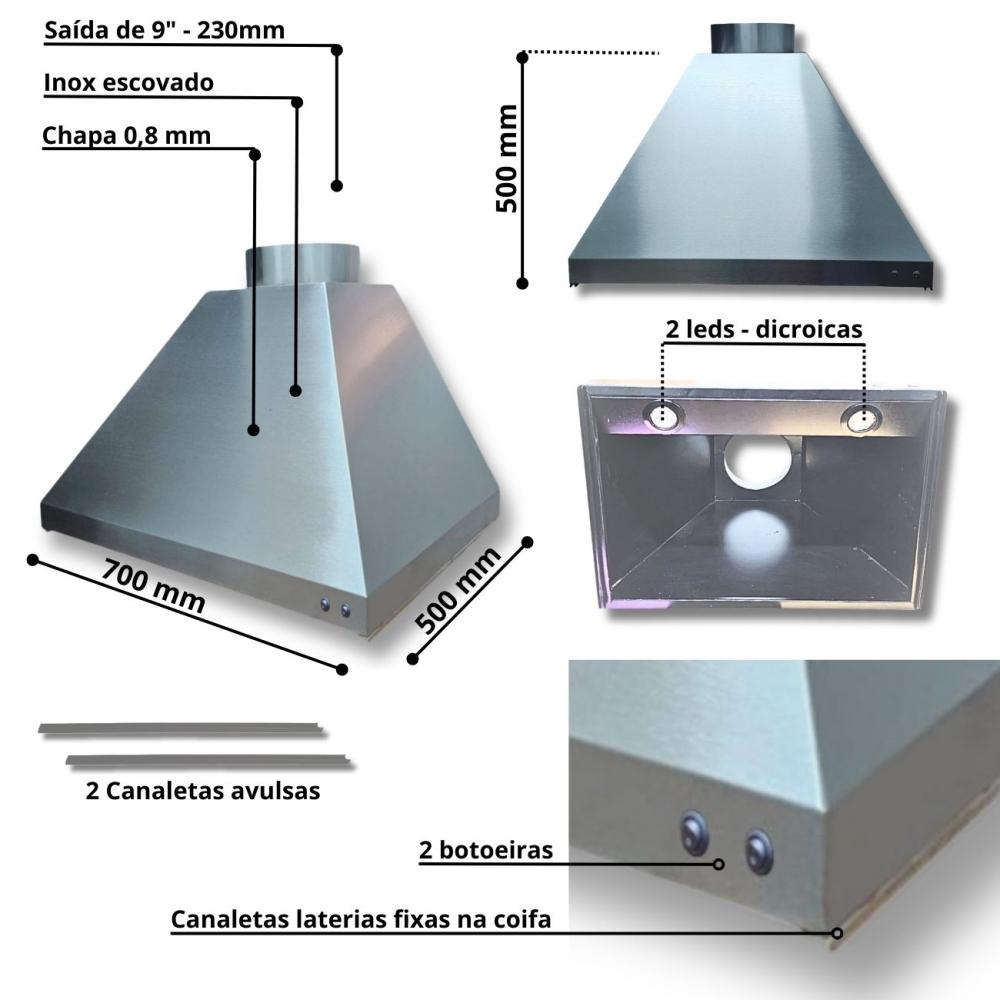 Kit Churrasqueira Braseiro 45x30 com Grelha Argentina Coifa Inox 70x50