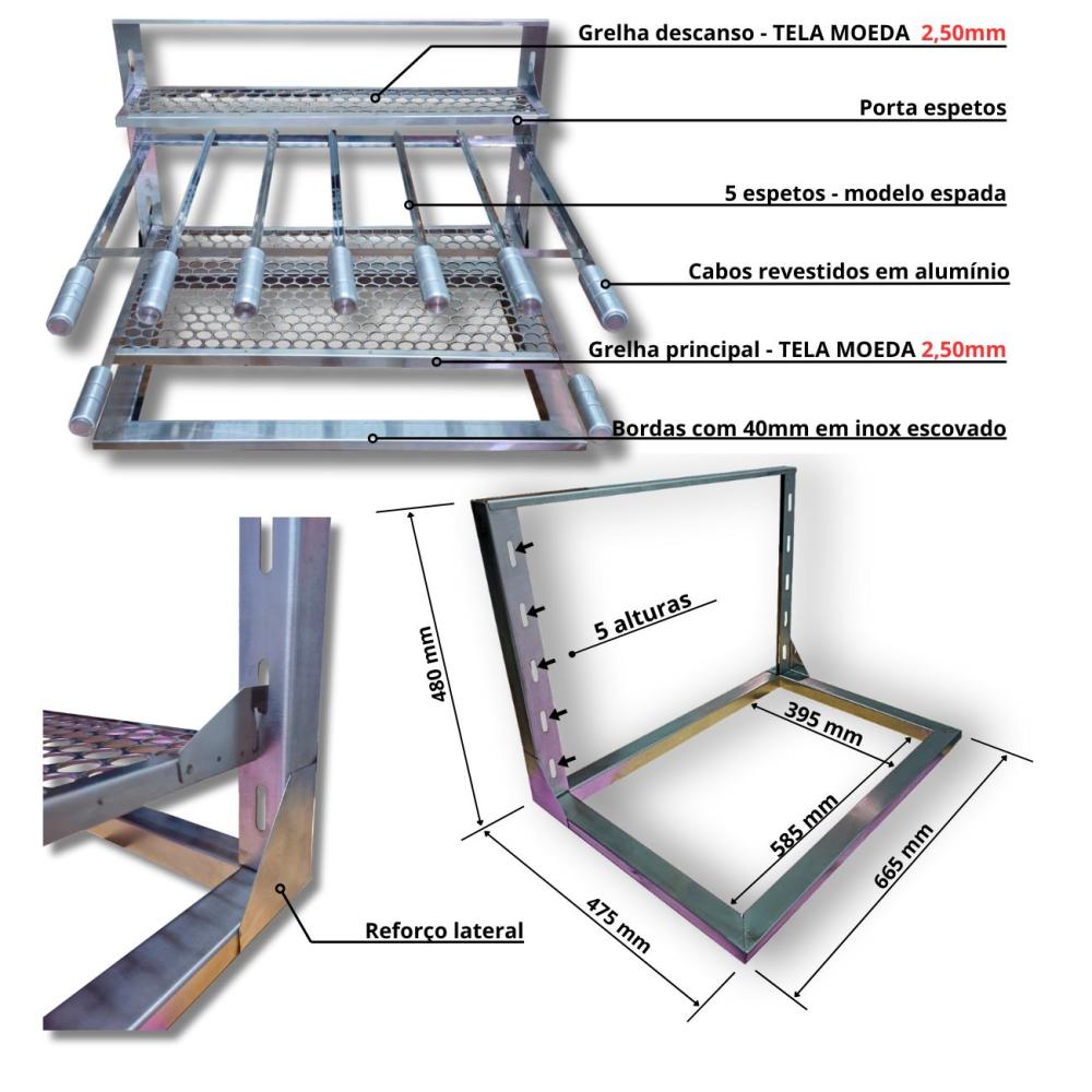 Kit Churrasqueira Completa Coifa Inox 90x60 E Braseiro 60x40